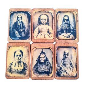 6 Pc Haunted Portraits Halloween Miniature Wood 1:6 scale Signs, Dollhouse,Craft